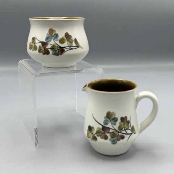 Vtg Denby Stoneware Shamrock Clover Open Sugar and Creamer England Pottery MCM - Picture 1 of 8